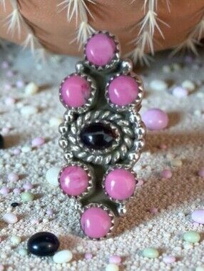 CHERRY BLOSSOM DAHLIA AND ONYX RING 915 STERLING SILVER